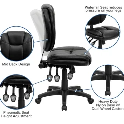Flash Furniture LeatherSoft™ Faux Leather Mid-Back Multifunction Ergonomic Swivel Task Chair, Black