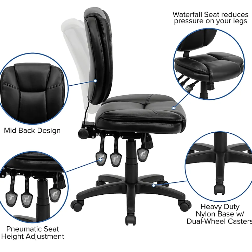 Flash Furniture LeatherSoft™ Faux Leather Mid-Back Multifunction Ergonomic Swivel Task Chair, Black