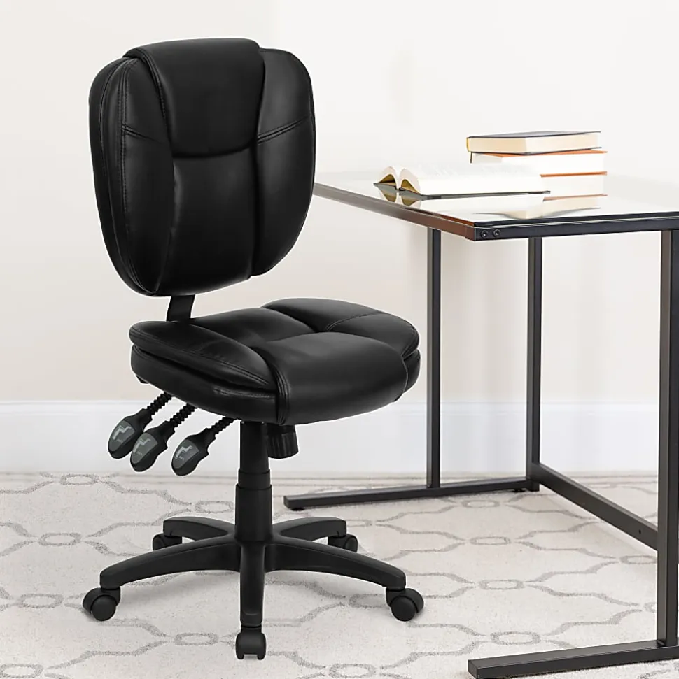 Flash Furniture LeatherSoft™ Faux Leather Mid-Back Multifunction Ergonomic Swivel Task Chair, Black
