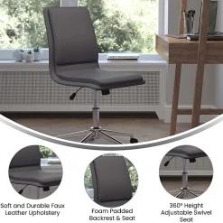 Flash Furniture Madigan Faux Leather Mid-Back Armless Swivel Task Office Chair, Gray