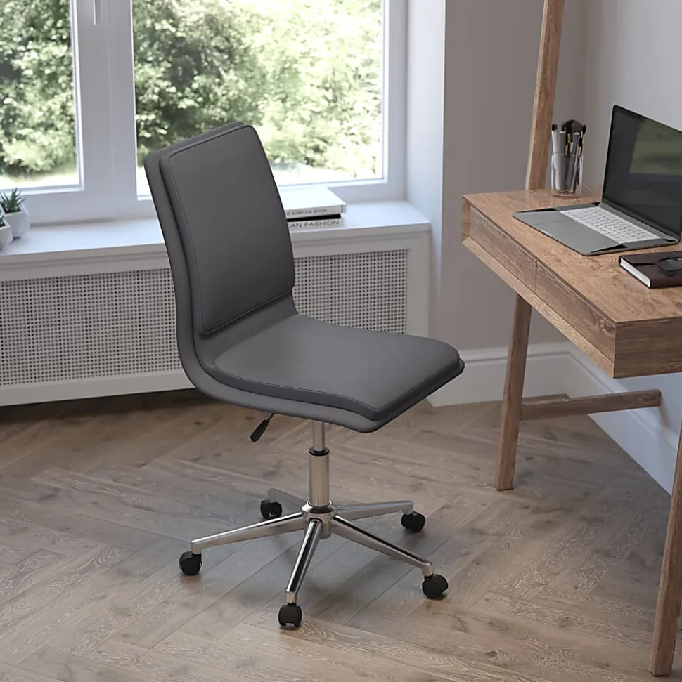 Flash Furniture Madigan Faux Leather Mid-Back Armless Swivel Task Office Chair, Gray