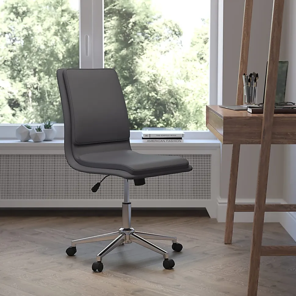 Flash Furniture Madigan Faux Leather Mid-Back Armless Swivel Task Office Chair, Gray
