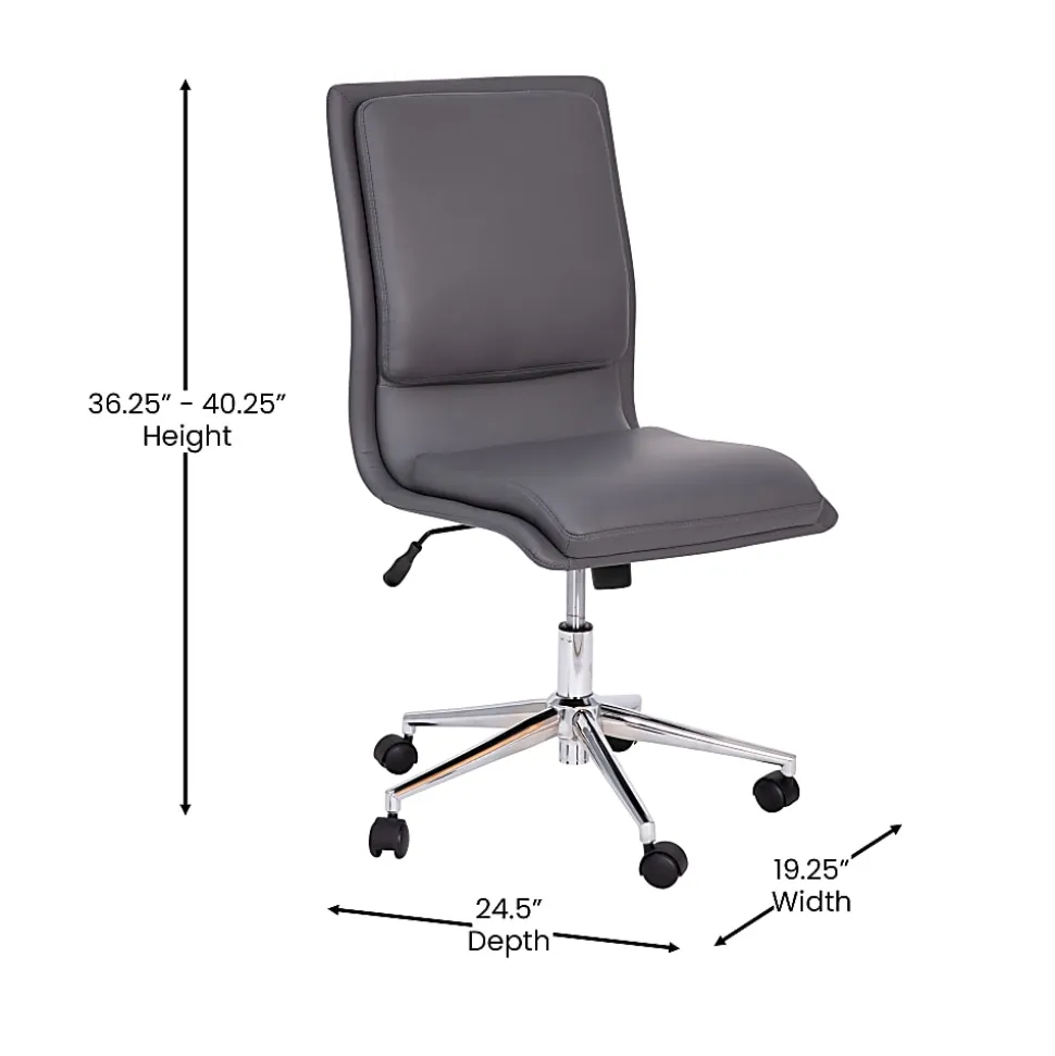 Flash Furniture Madigan Faux Leather Mid-Back Armless Swivel Task Office Chair, Gray