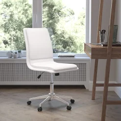 Flash Furniture Madigan Faux Leather Mid-Back Armless Swivel Task Office Chair, White