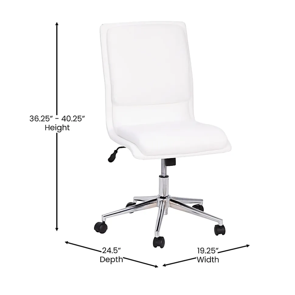 Flash Furniture Madigan Faux Leather Mid-Back Armless Swivel Task Office Chair, White