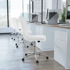 Flash Furniture Madigan Faux Leather Mid-Back Armless Swivel Task Office Chair, White