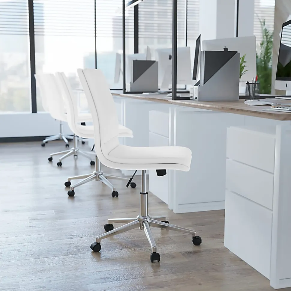 Flash Furniture Madigan Faux Leather Mid-Back Armless Swivel Task Office Chair, White