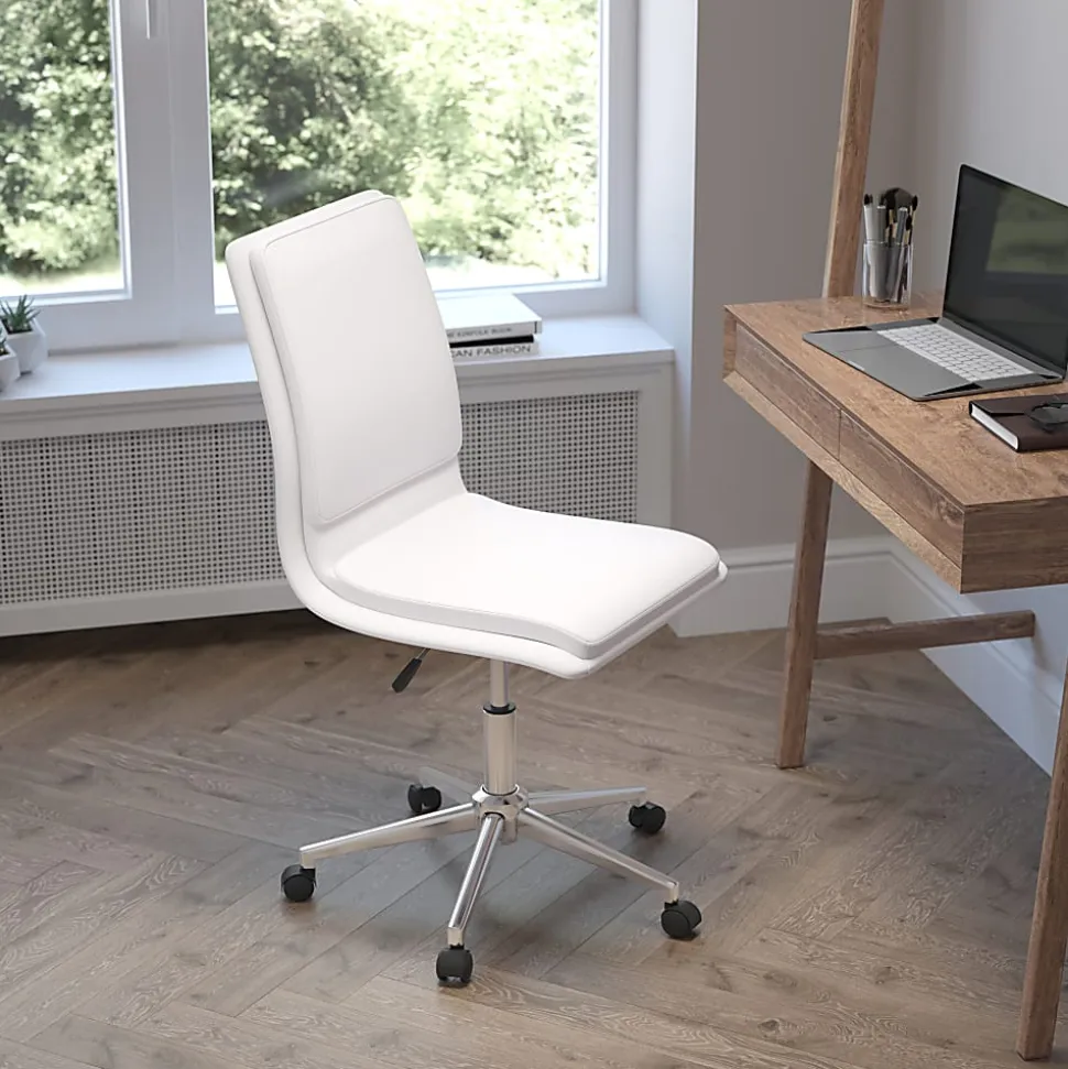 Flash Furniture Madigan Faux Leather Mid-Back Armless Swivel Task Office Chair, White