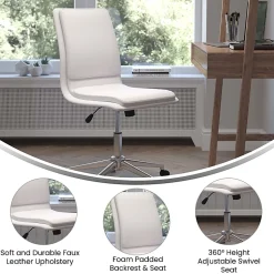 Flash Furniture Madigan Faux Leather Mid-Back Armless Swivel Task Office Chair, White