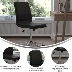 Flash Furniture Madigan Faux Leather Mid-Back Armless Swivel Task Office Chair, Black