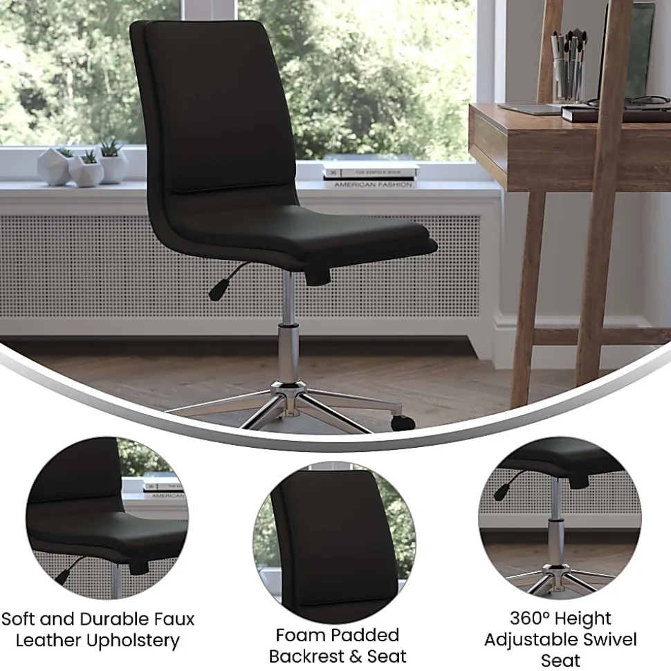 Flash Furniture Madigan Faux Leather Mid-Back Armless Swivel Task Office Chair, Black