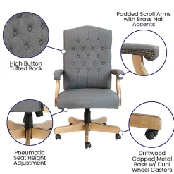 Flash Furniture Martha Washington Fabric High-Back Swivel Executive Office Chair With Arms, Gray/Driftwood