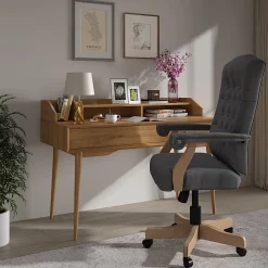 Flash Furniture Martha Washington Fabric High-Back Swivel Executive Office Chair With Arms, Gray/Driftwood