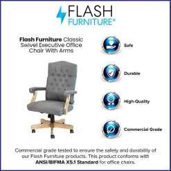 Flash Furniture Martha Washington Fabric High-Back Swivel Executive Office Chair With Arms, Gray/Driftwood