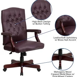Flash Furniture Martha Washington LeatherSoft™ Faux Leather High-Back Swivel Office Chair, Burgundy