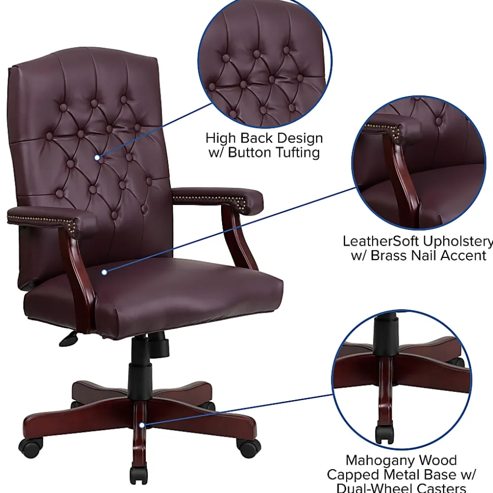 Flash Furniture Martha Washington LeatherSoft™ Faux Leather High-Back Swivel Office Chair, Burgundy