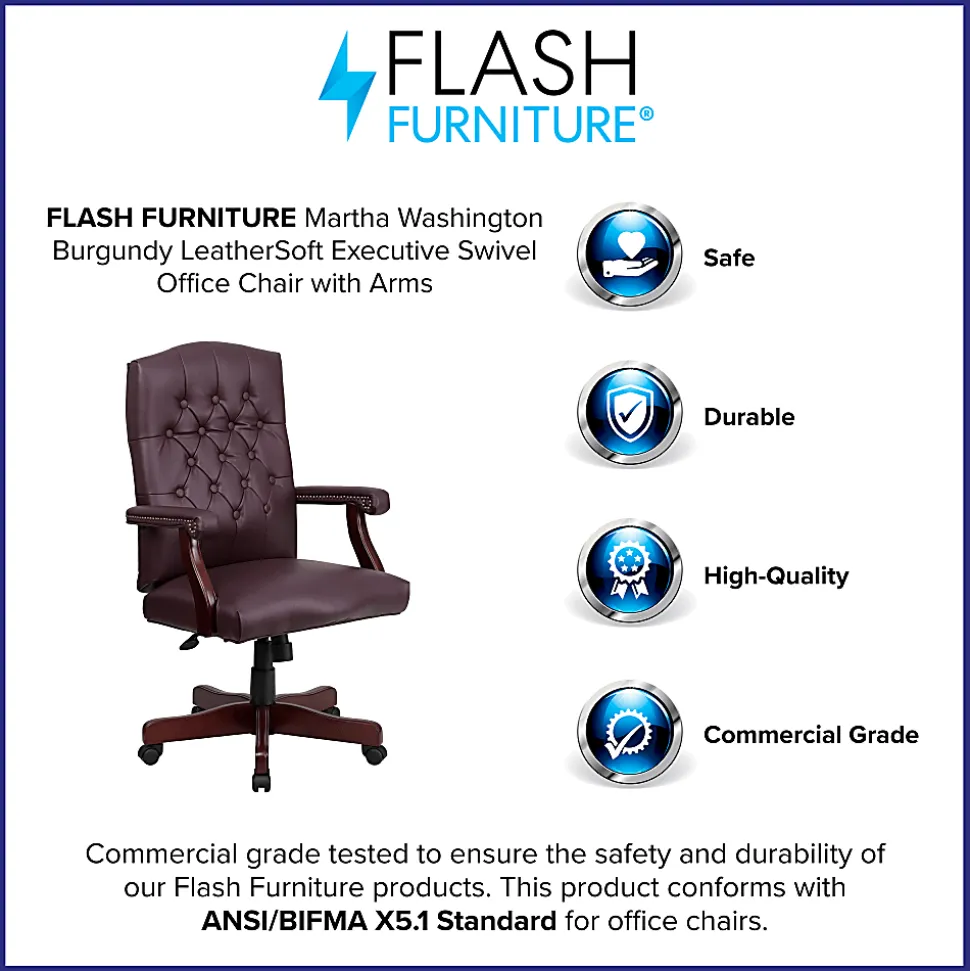 Flash Furniture Martha Washington LeatherSoft™ Faux Leather High-Back Swivel Office Chair, Burgundy