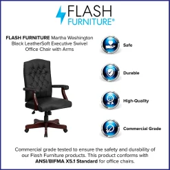 Flash Furniture Martha Washington LeatherSoft Faux Leather High-Back Swivel Office Chair, Black