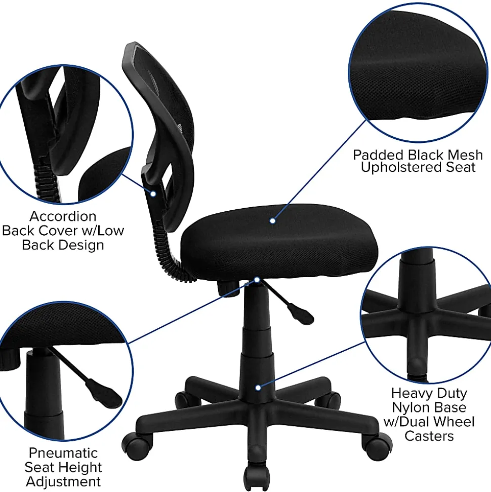 Flash Furniture Mesh Low-Back Swivel Task Chair, Black