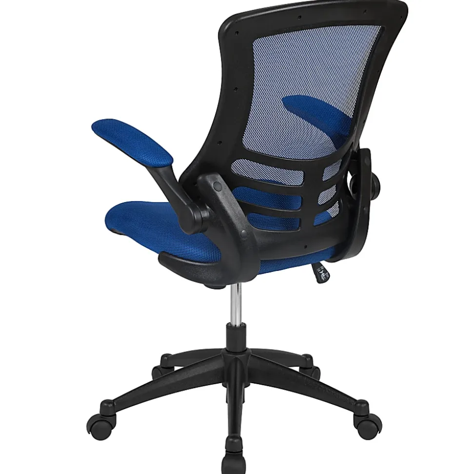 Flash Furniture Mesh Mid-Back Swivel Task Chair With Flip-Up Arms, Blue/Black