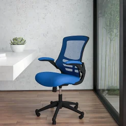 Flash Furniture Mesh Mid-Back Swivel Task Chair With Flip-Up Arms, Blue/Black
