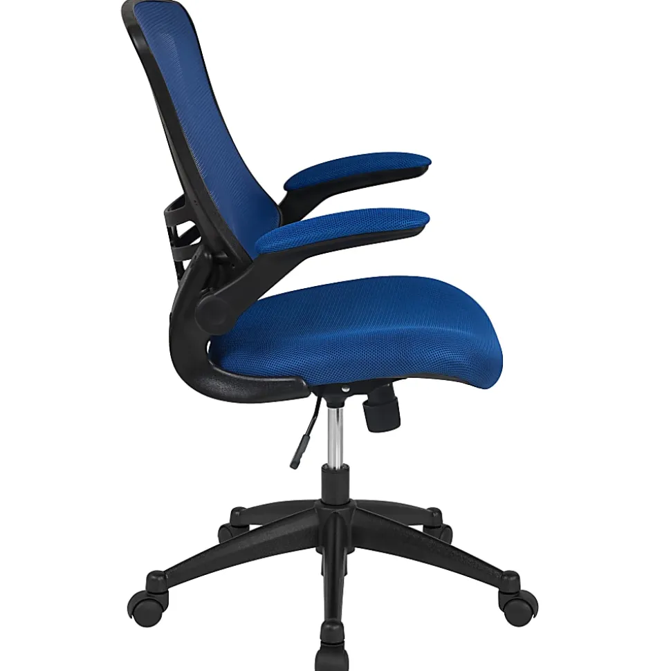 Flash Furniture Mesh Mid-Back Swivel Task Chair With Flip-Up Arms, Blue/Black