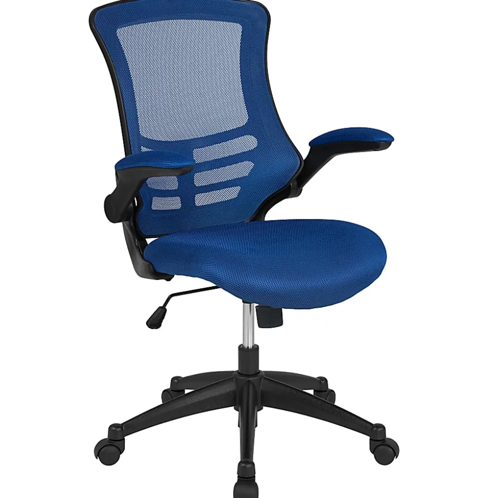 Flash Furniture Mesh Mid-Back Swivel Task Chair With Flip-Up Arms, Blue/Black