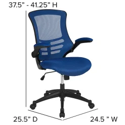 Flash Furniture Mesh Mid-Back Swivel Task Chair With Flip-Up Arms, Blue/Black