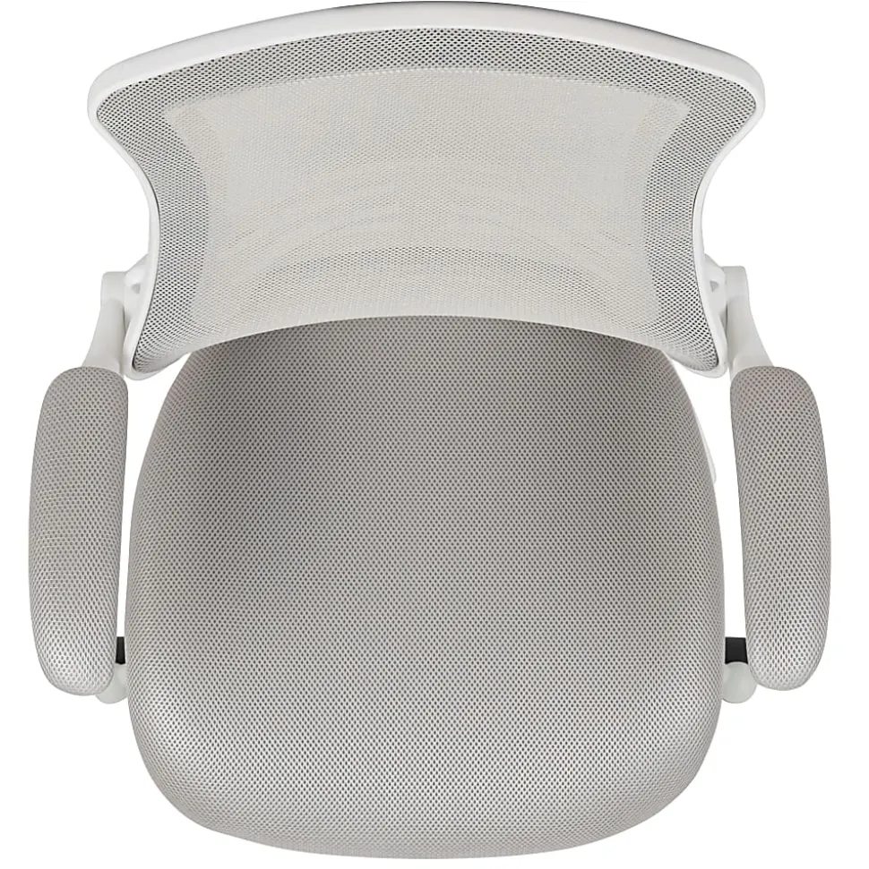 Flash Furniture Mesh Mid-Back Swivel Task Chair With Flip-Up Arms, Light Gray/White