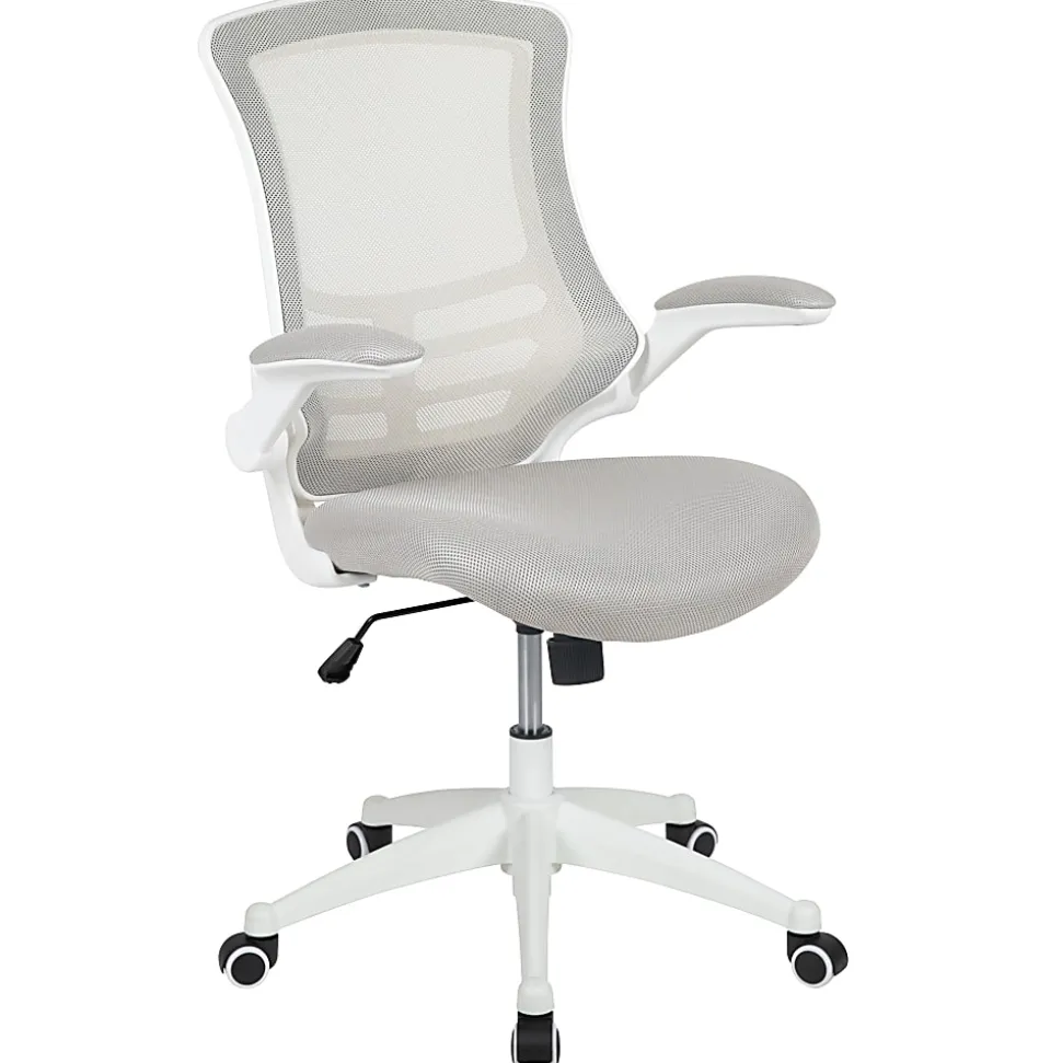 Flash Furniture Mesh Mid-Back Swivel Task Chair With Flip-Up Arms, Light Gray/White