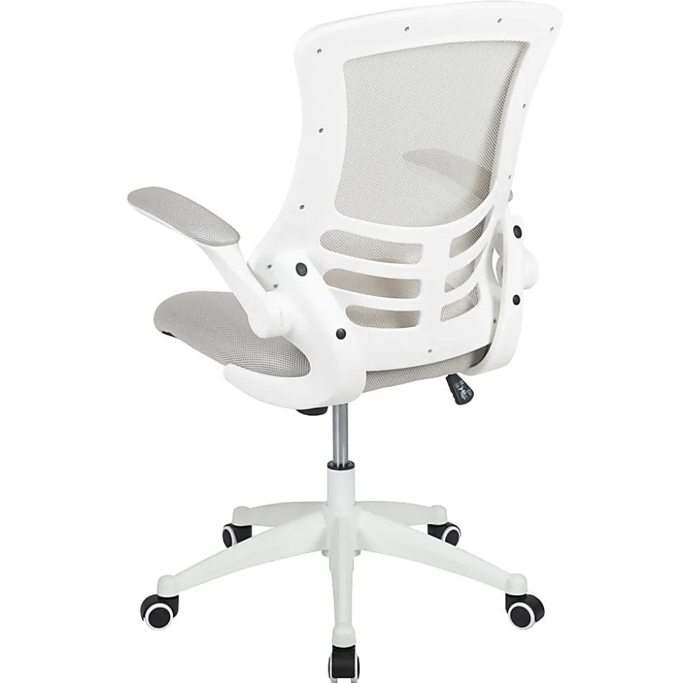Flash Furniture Mesh Mid-Back Swivel Task Chair With Flip-Up Arms, Light Gray/White