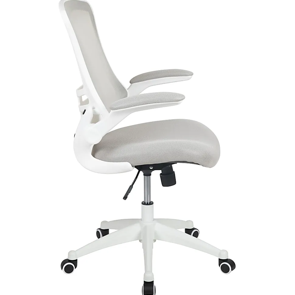 Flash Furniture Mesh Mid-Back Swivel Task Chair With Flip-Up Arms, Light Gray/White