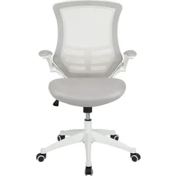 Flash Furniture Mesh Mid-Back Swivel Task Chair With Flip-Up Arms, Light Gray/White