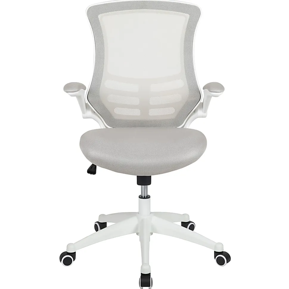 Flash Furniture Mesh Mid-Back Swivel Task Chair With Flip-Up Arms, Light Gray/White