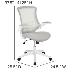 Flash Furniture Mesh Mid-Back Swivel Task Chair With Flip-Up Arms, Light Gray/White