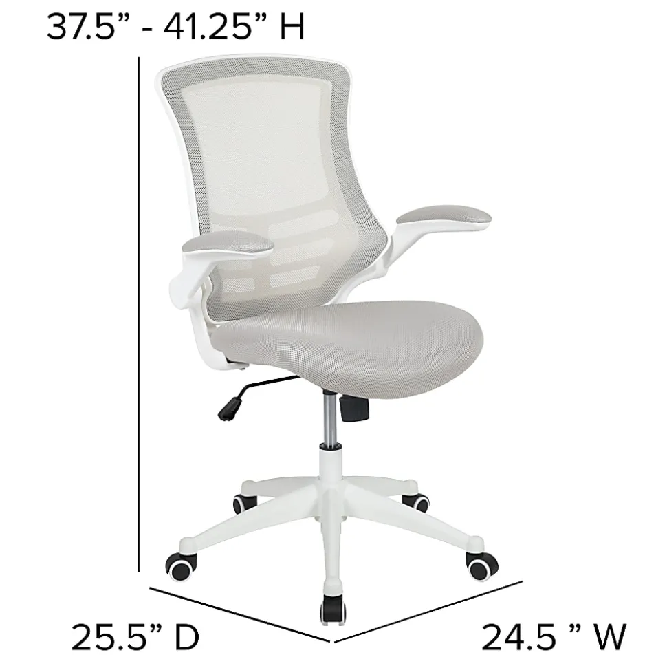Flash Furniture Mesh Mid-Back Swivel Task Chair With Flip-Up Arms, Light Gray/White