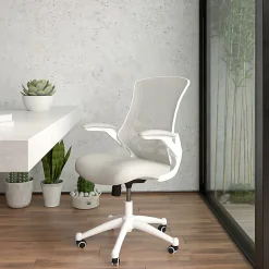 Flash Furniture Mesh Mid-Back Swivel Task Chair With Flip-Up Arms, Light Gray/White