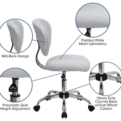 Flash Furniture Mesh Mid-Back Swivel Task Chair, White/Silver
