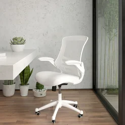Flash Furniture Mesh Mid-Back Swivel Task Chair With Flip-Up Arms, White