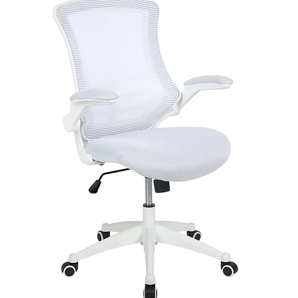 Flash Furniture Mesh Mid-Back Swivel Task Chair With Flip-Up Arms, White