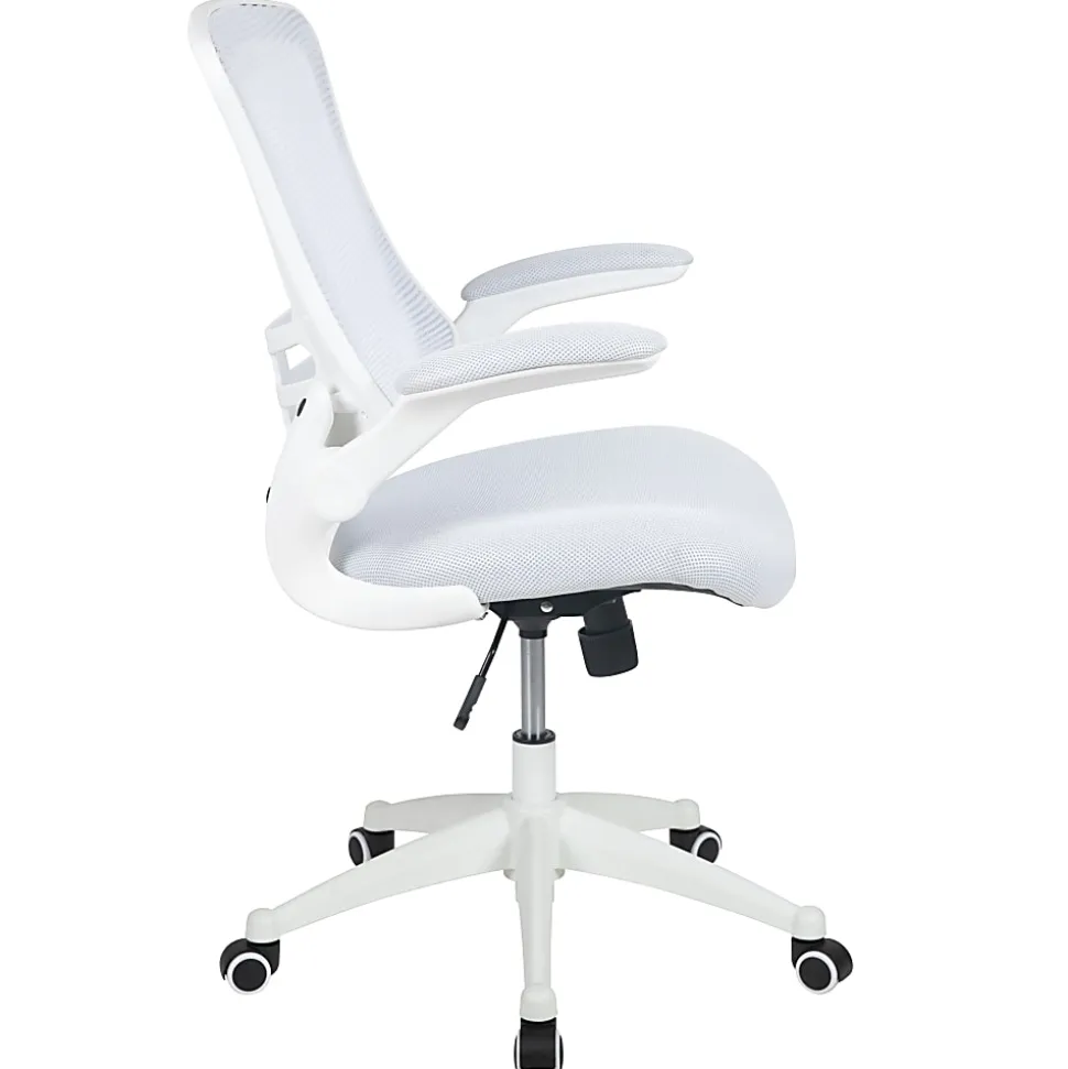 Flash Furniture Mesh Mid-Back Swivel Task Chair With Flip-Up Arms, White