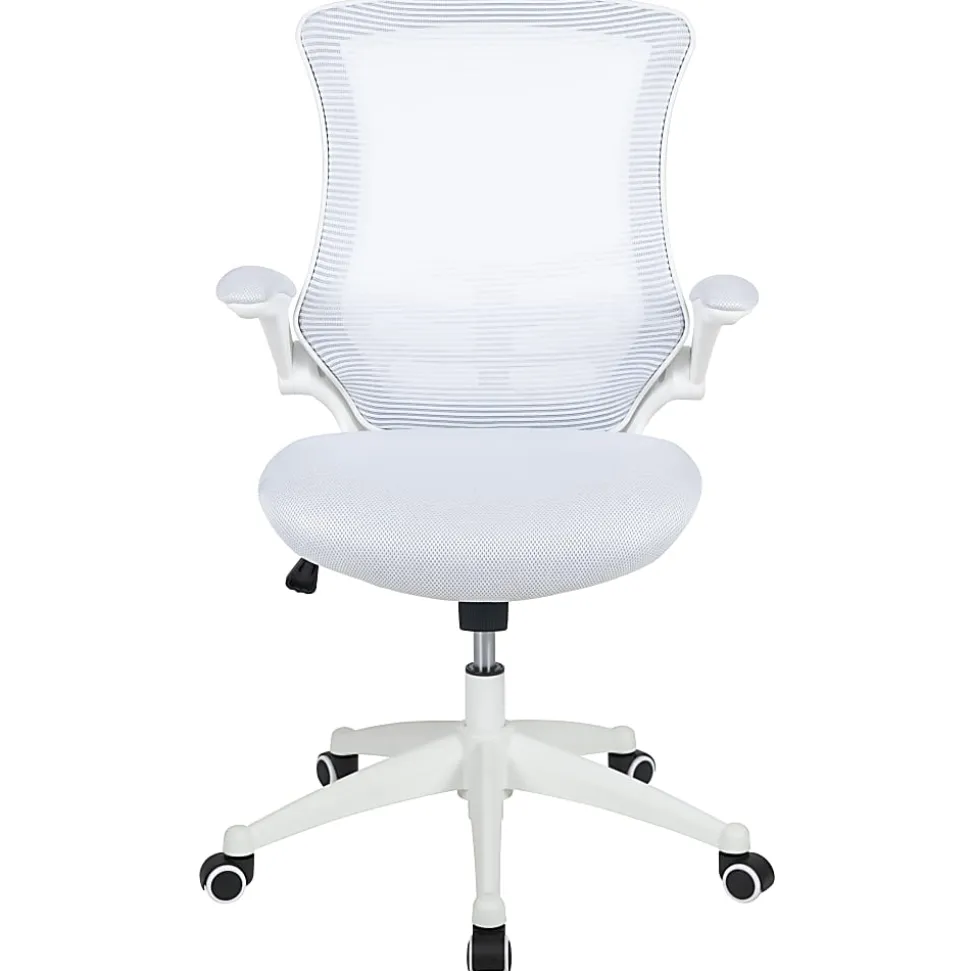 Flash Furniture Mesh Mid-Back Swivel Task Chair With Flip-Up Arms, White