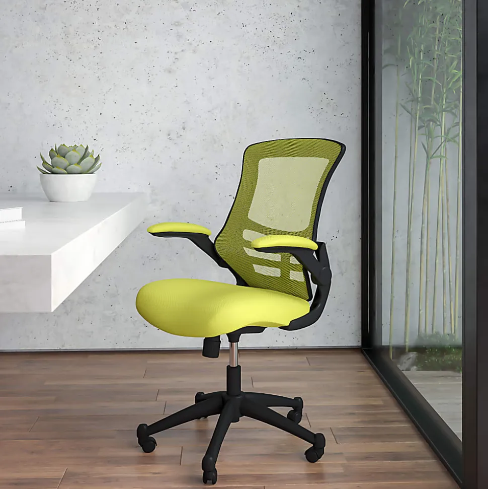 Flash Furniture Mesh Mid-Back Swivel Task Chair With Flip-Up Arms, Green/Black