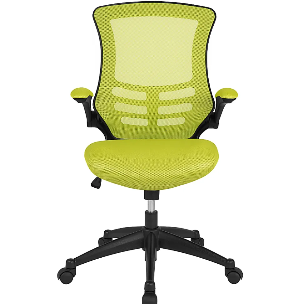Flash Furniture Mesh Mid-Back Swivel Task Chair With Flip-Up Arms, Green/Black