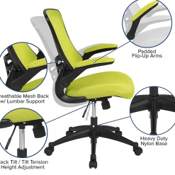 Flash Furniture Mesh Mid-Back Swivel Task Chair With Flip-Up Arms, Green/Black