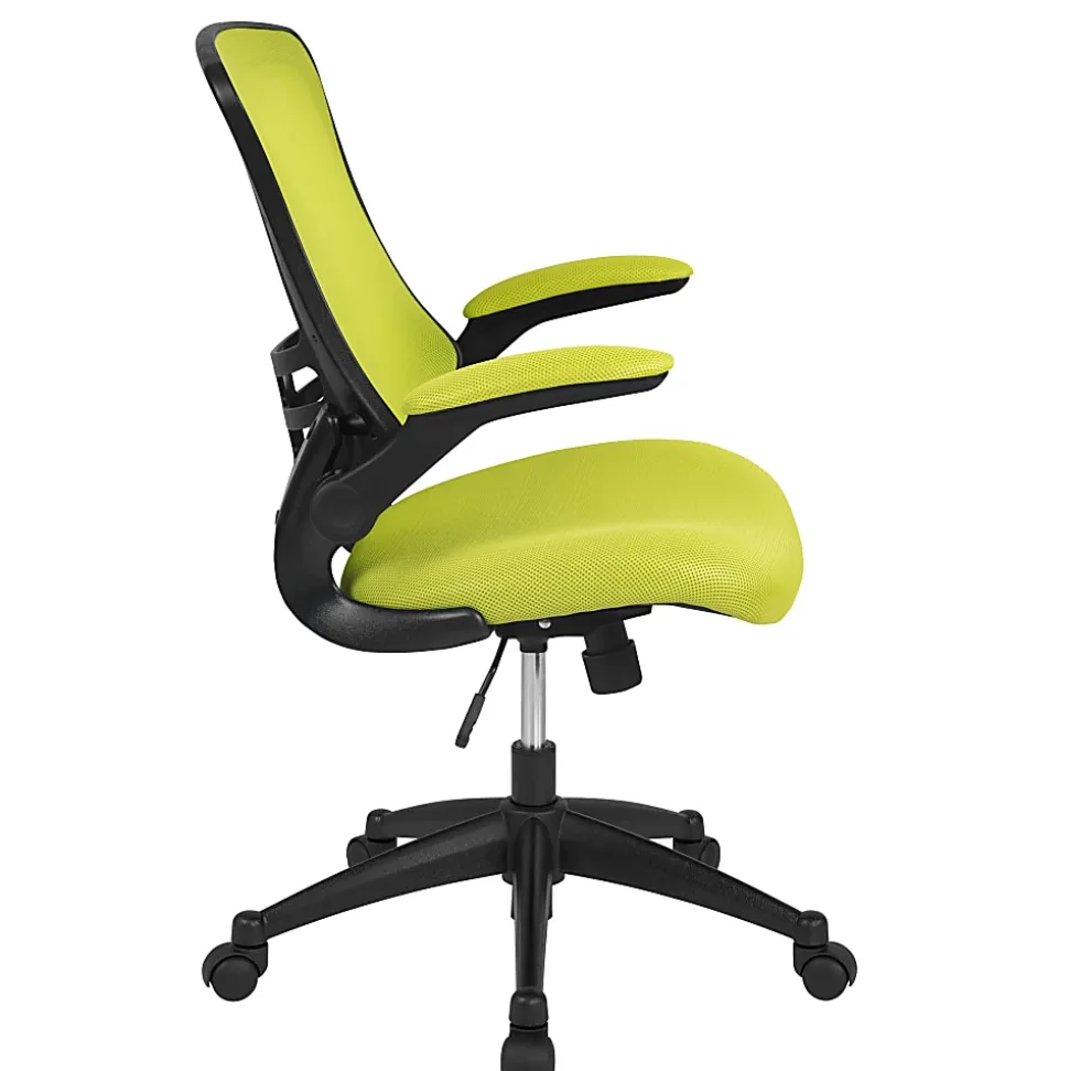 Flash Furniture Mesh Mid-Back Swivel Task Chair With Flip-Up Arms, Green/Black