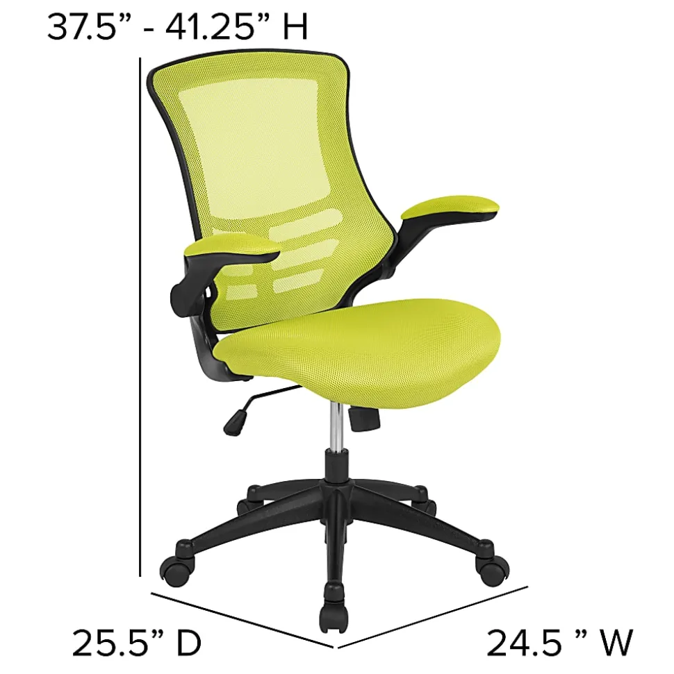 Flash Furniture Mesh Mid-Back Swivel Task Chair With Flip-Up Arms, Green/Black