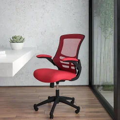 Flash Furniture Mesh Mid-Back Swivel Task Chair With Flip-Up Arms, Red/Black