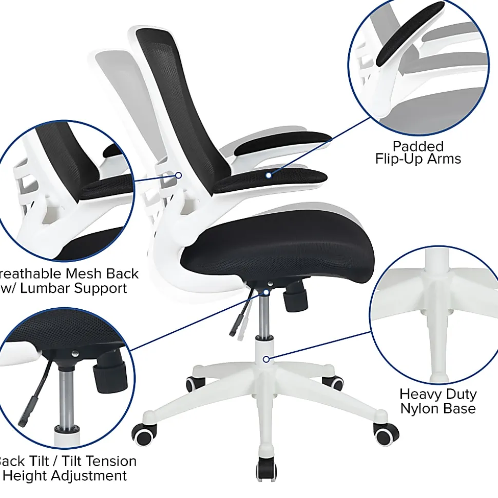 Flash Furniture Mesh Mid-Back Swivel Task Chair With Flip-Up Arms, Black/White