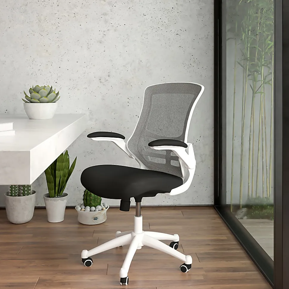 Flash Furniture Mesh Mid-Back Swivel Task Chair With Flip-Up Arms, Black/White